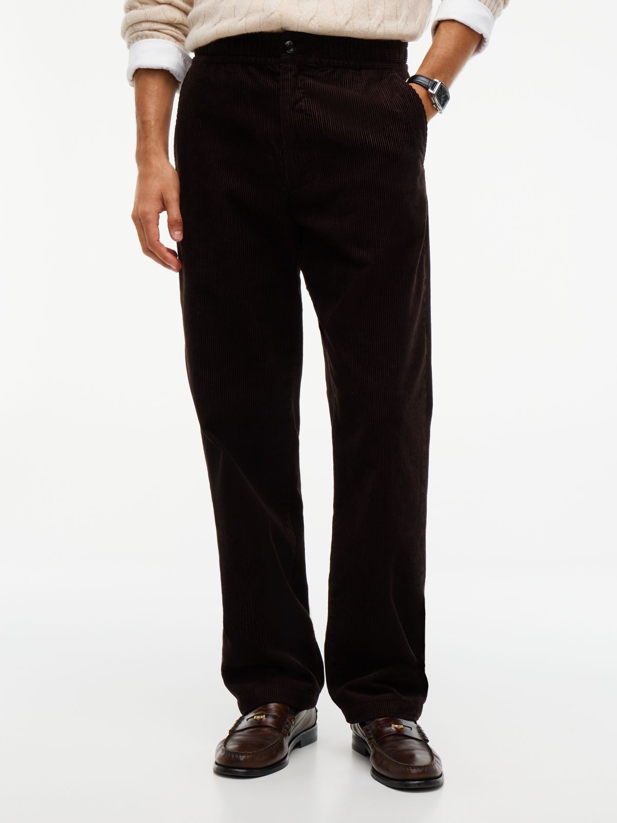 Dover Regular Straight Elasticated Corduroy Chinos — Brown