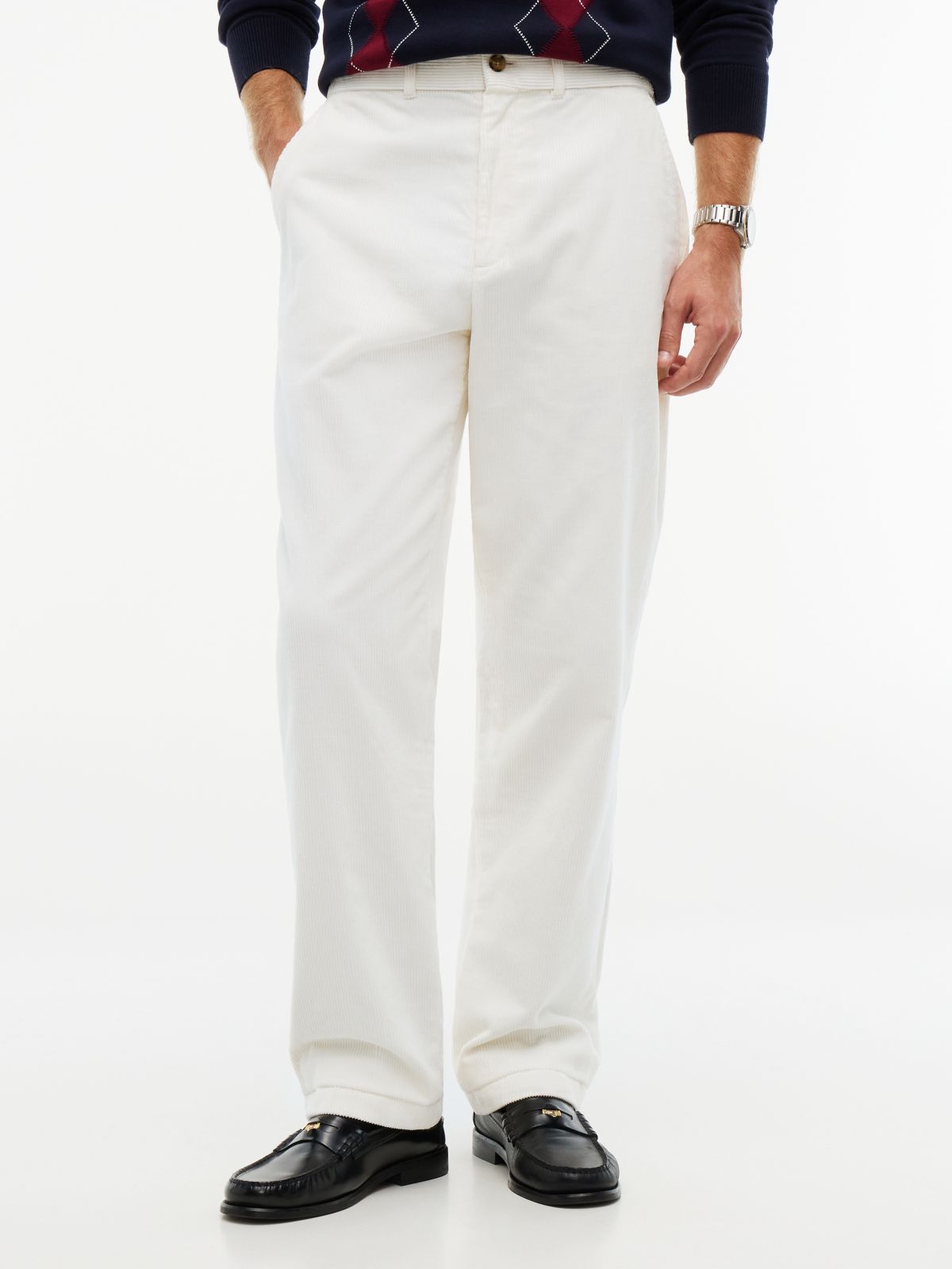 Dover Regular Straight Elasticated Corduroy Chinos — White