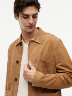 Suede Embossed Logo Chore Jacket — Brown 3