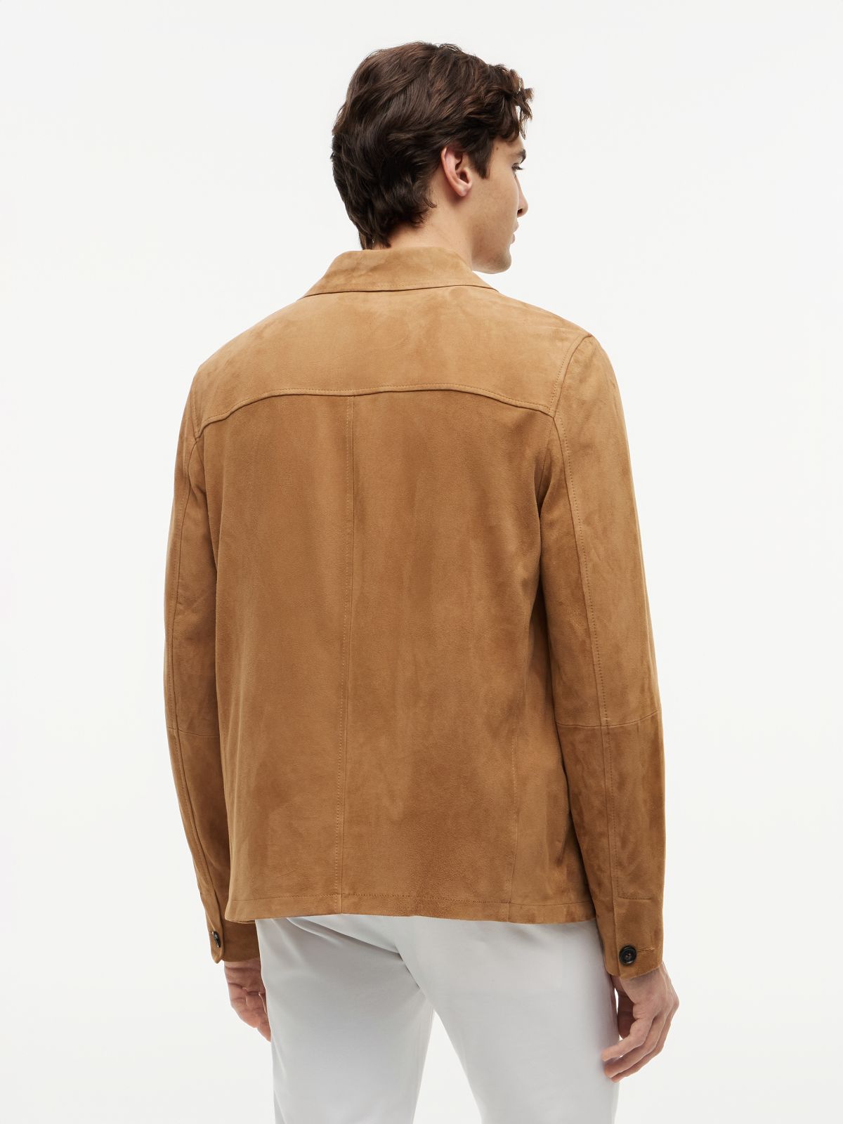 Suede Embossed Logo Chore Jacket — Brown