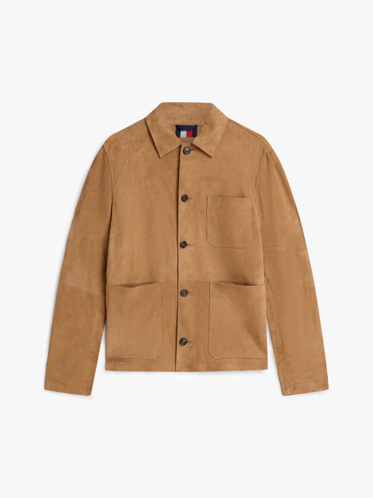Suede Embossed Logo Chore Jacket — Brown
