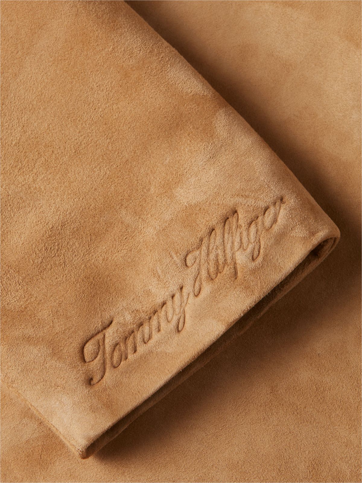 Suede Embossed Logo Chore Jacket — Brown