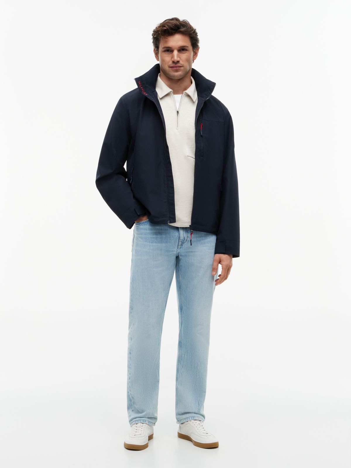 Logo Collar Zip-Thru Jacket — Blue