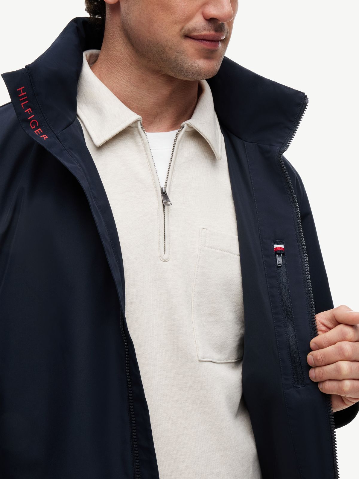 Logo Collar Zip-Thru Jacket — Blue