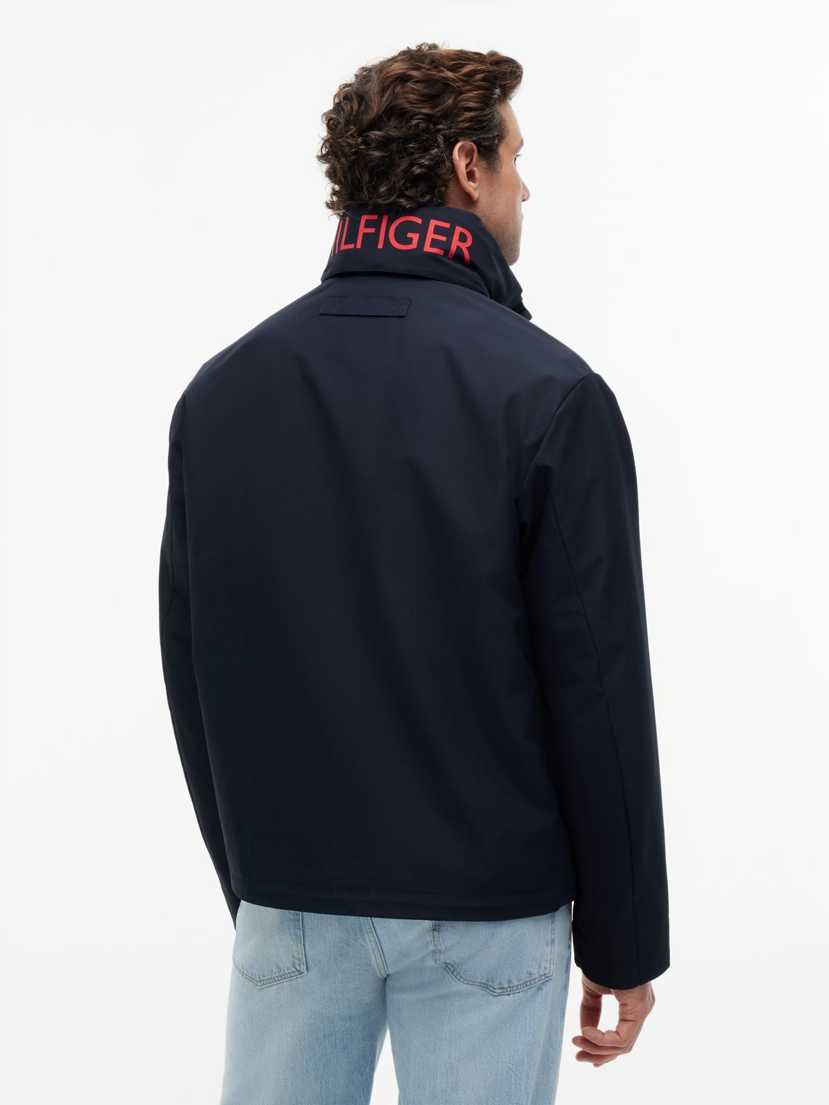 Logo Collar Zip-Thru Jacket — Blue