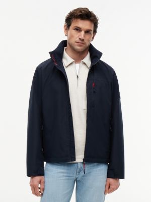 blue logo collar zip-thru jacket for men tommy hilfiger