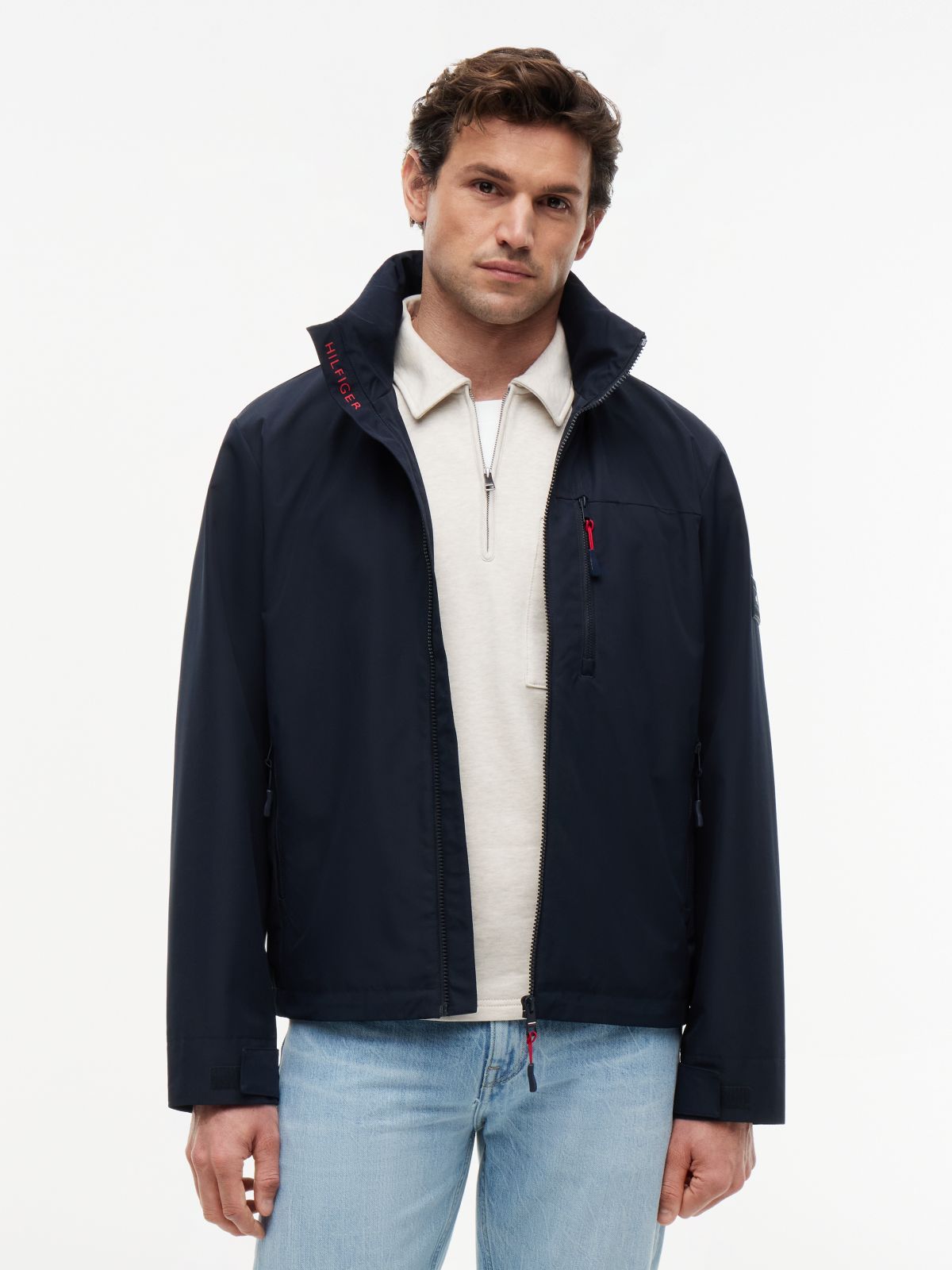 Logo Collar Zip-Thru Jacket — Blue