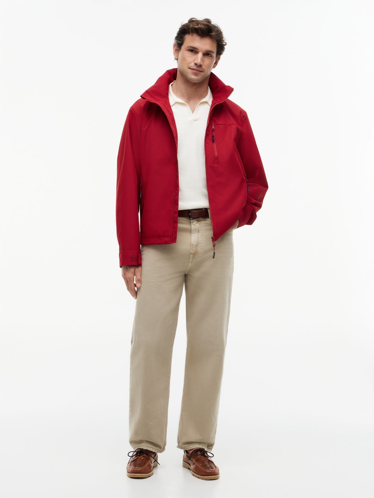 Logo Collar Zip-Thru Jacket — Red