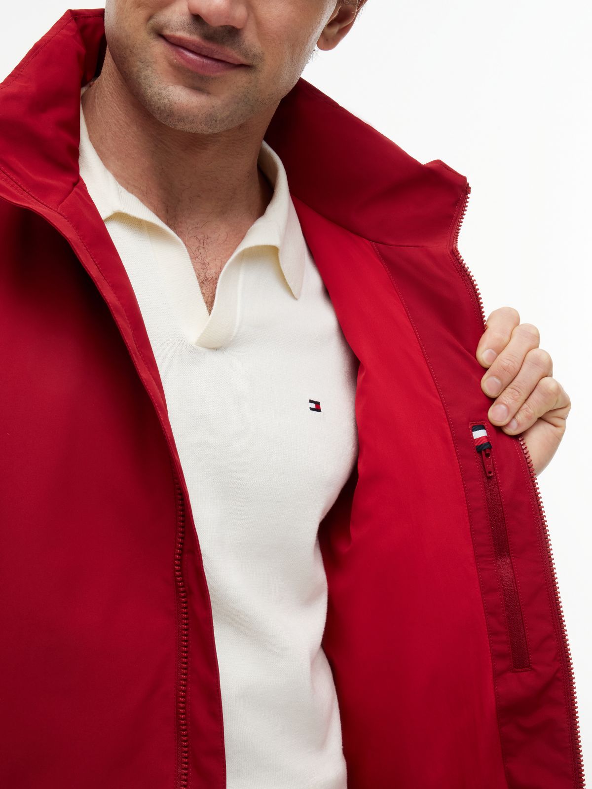 Logo Collar Zip-Thru Jacket — Red