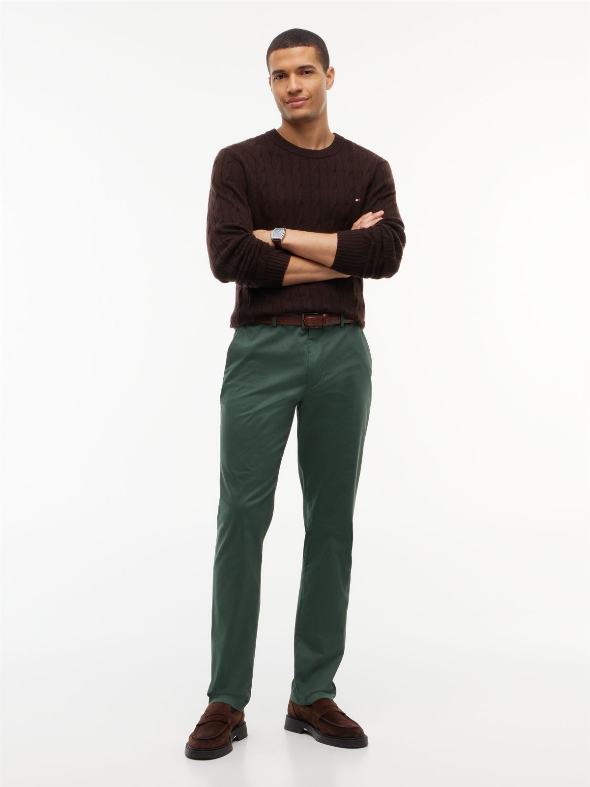 Denton Slim Straight Leg Textured Chinos — Green