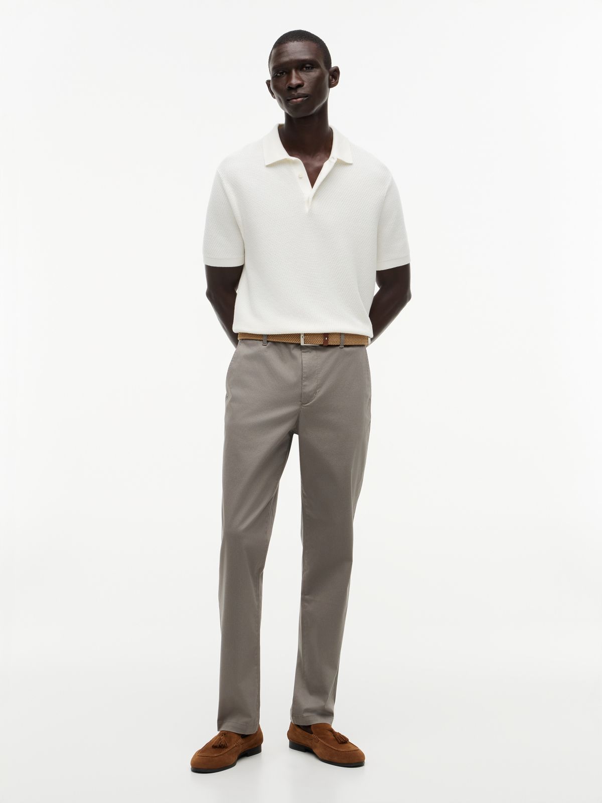 Denton Slim Straight Leg Textured Chinos — Grey
