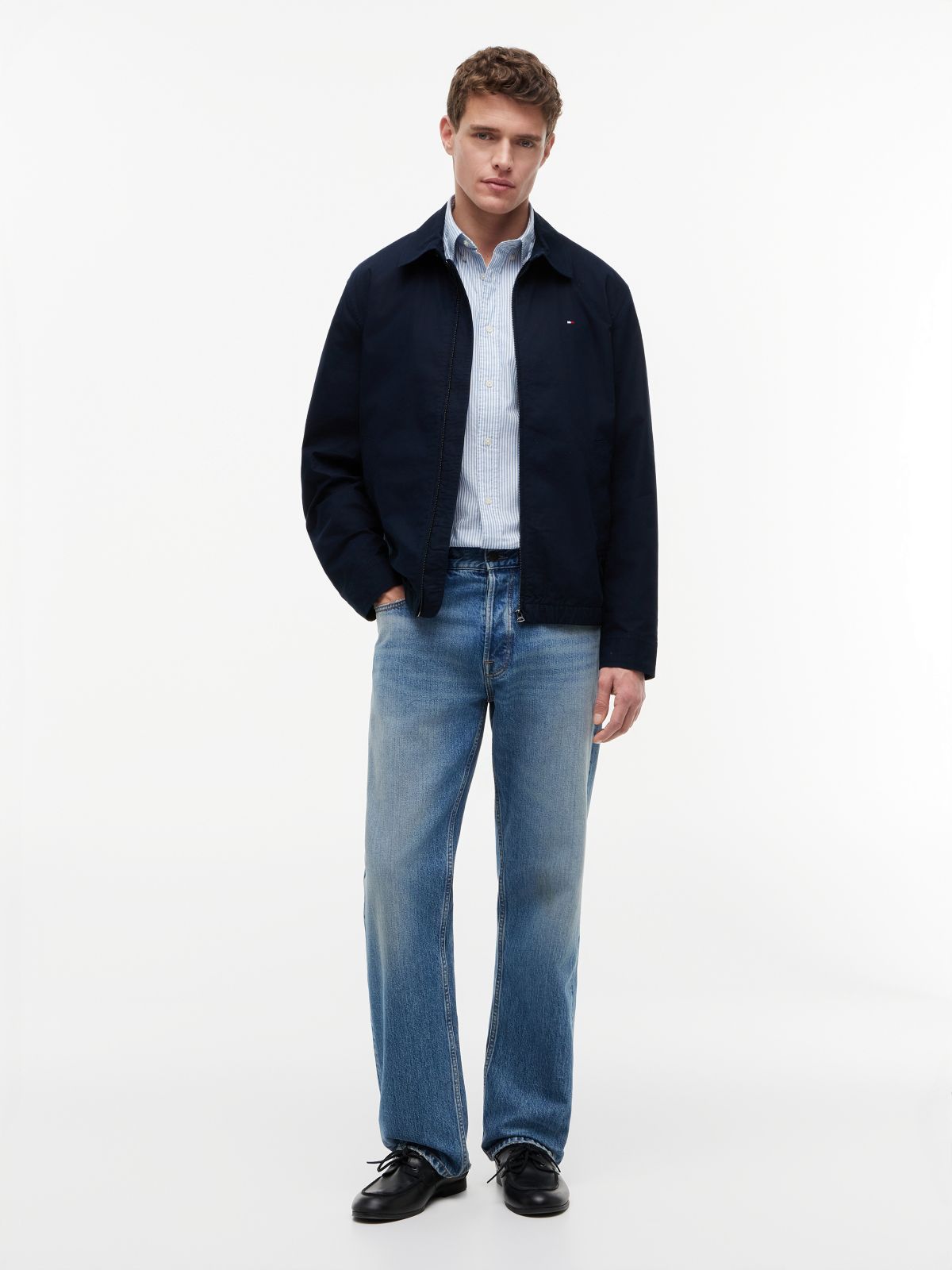 Lightweight Flag Embroidery Zip-Thru Ivy Jacket — Blue