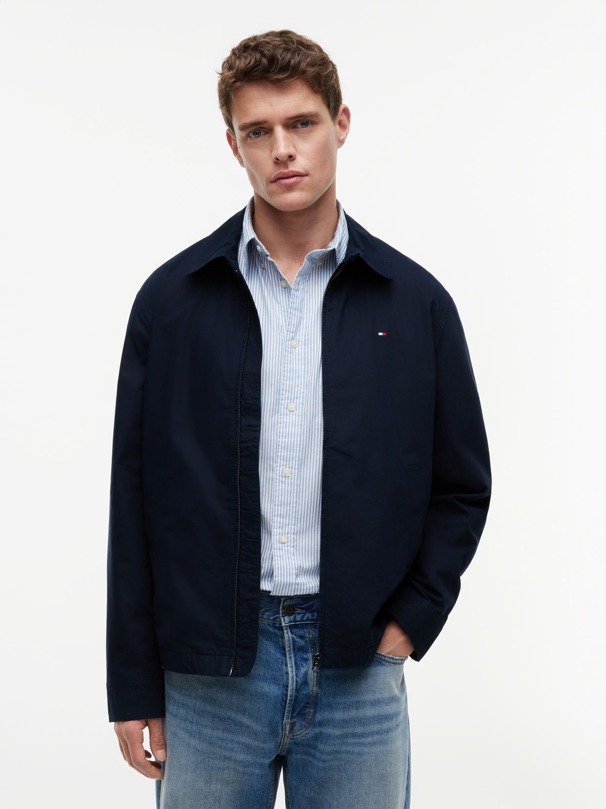 Lightweight Flag Embroidery Zip-Thru Ivy Jacket — Blue