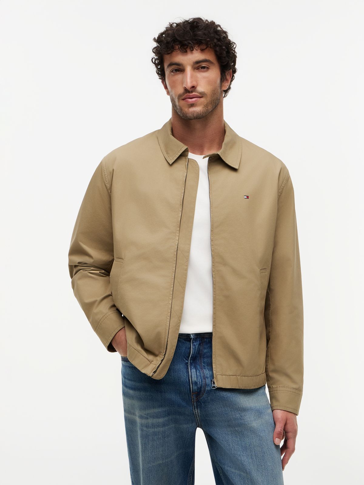 Lightweight Flag Embroidery Zip-Thru Ivy Jacket — Brown