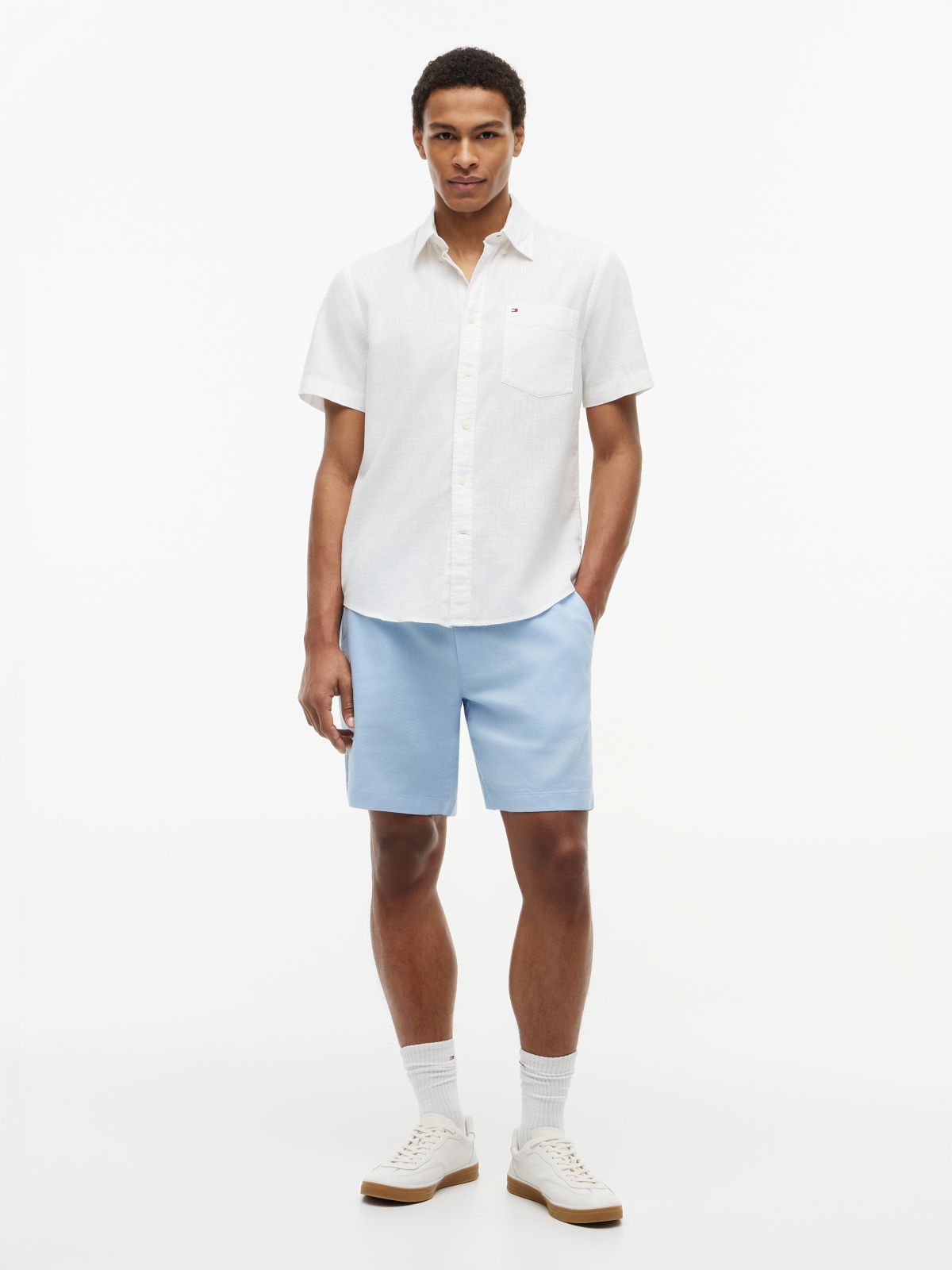 Dover Regular Straight Linen Blend Chino Shorts — Blue