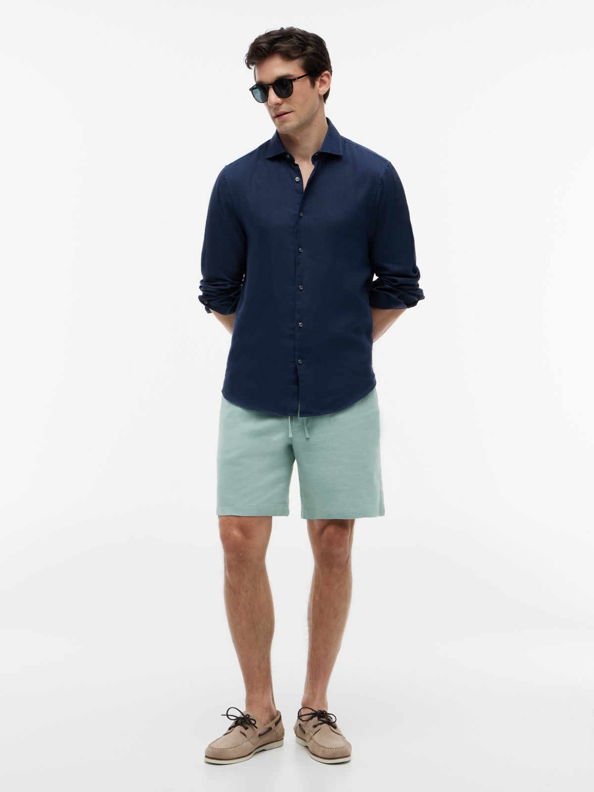 Dover Regular Straight Linen Blend Chino Shorts — Grey
