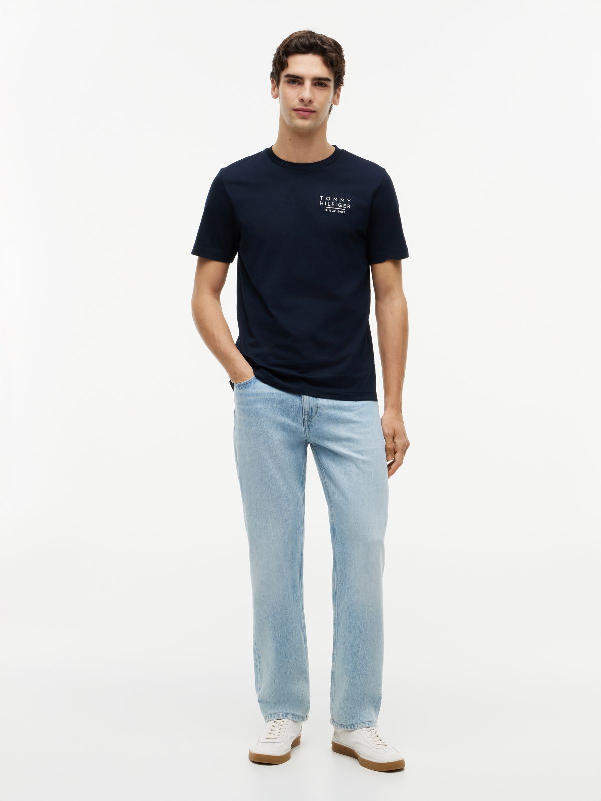 Wavy Flag Back Graphic Jersey T-Shirt — Blue