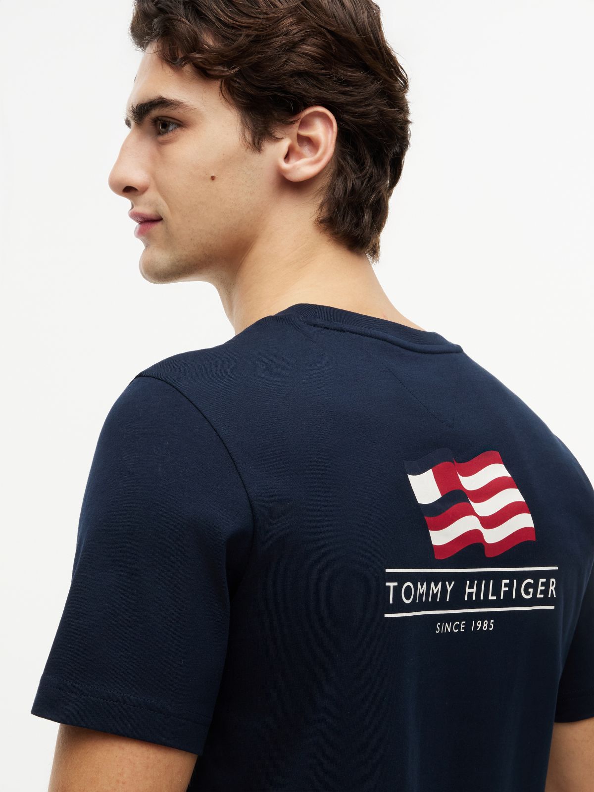 Wavy Flag Back Graphic Jersey T-Shirt — Blue