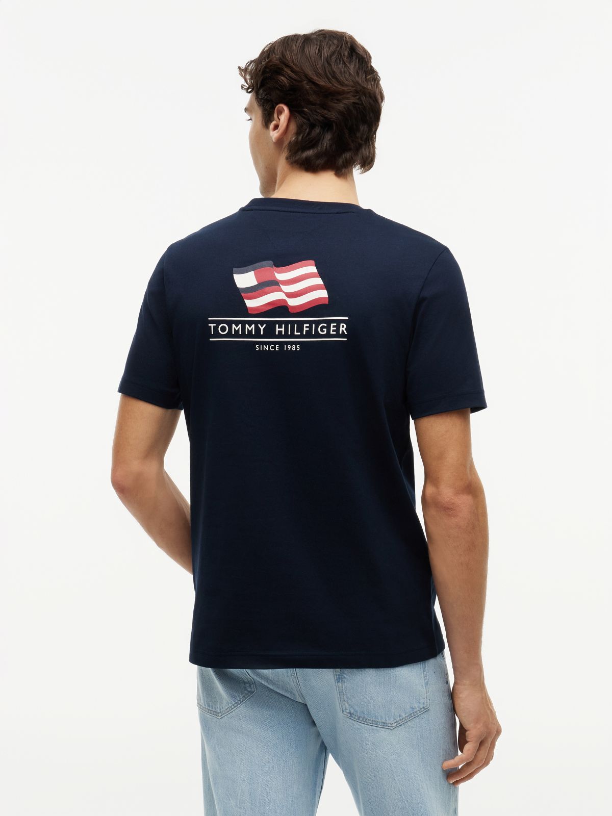 Wavy Flag Back Graphic Jersey T-Shirt — Blue