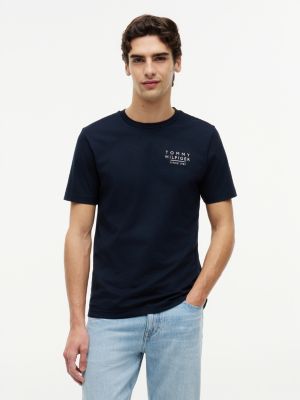 blue jersey-t-shirt mit wellenförmiger flag hinten für herren - tommy hilfiger
