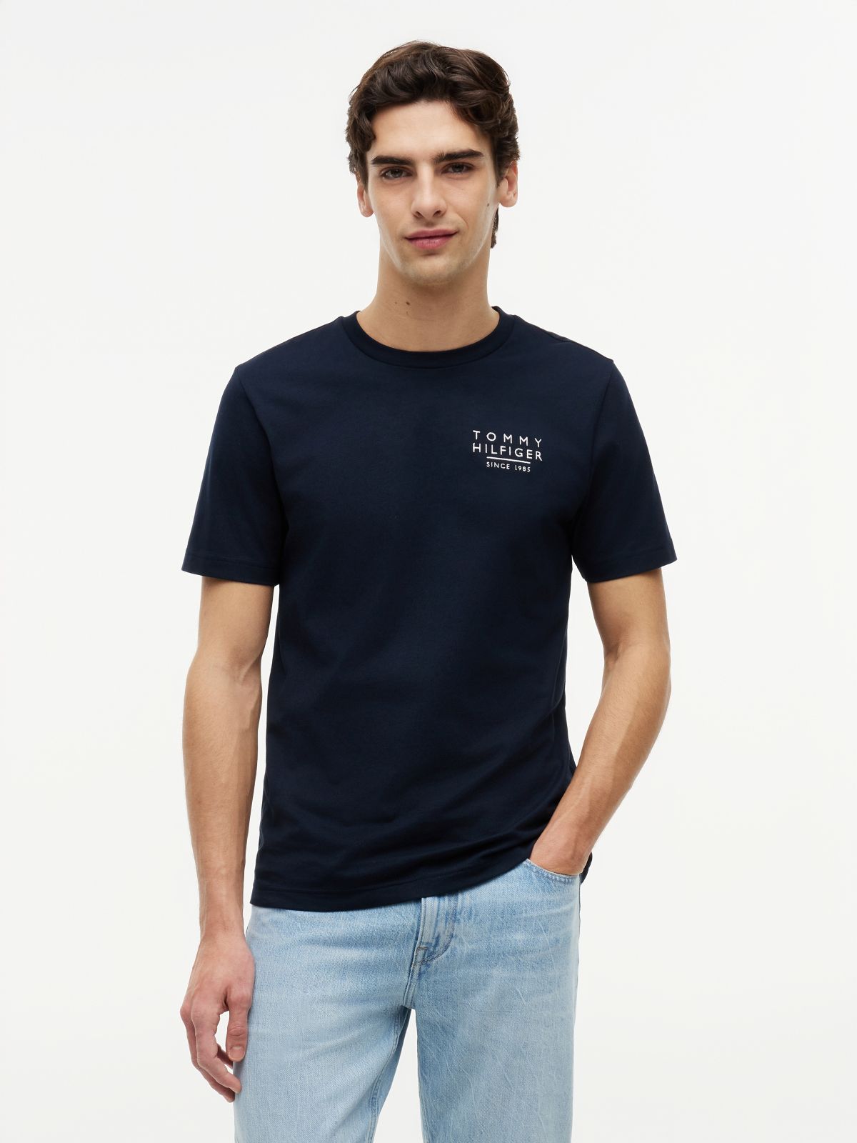 Wavy Flag Back Graphic Jersey T-Shirt — Blue