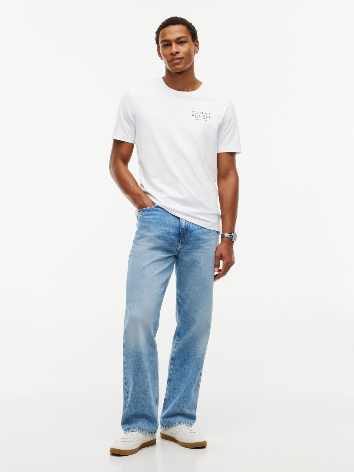 Wavy Flag Back Graphic Jersey T-Shirt — White