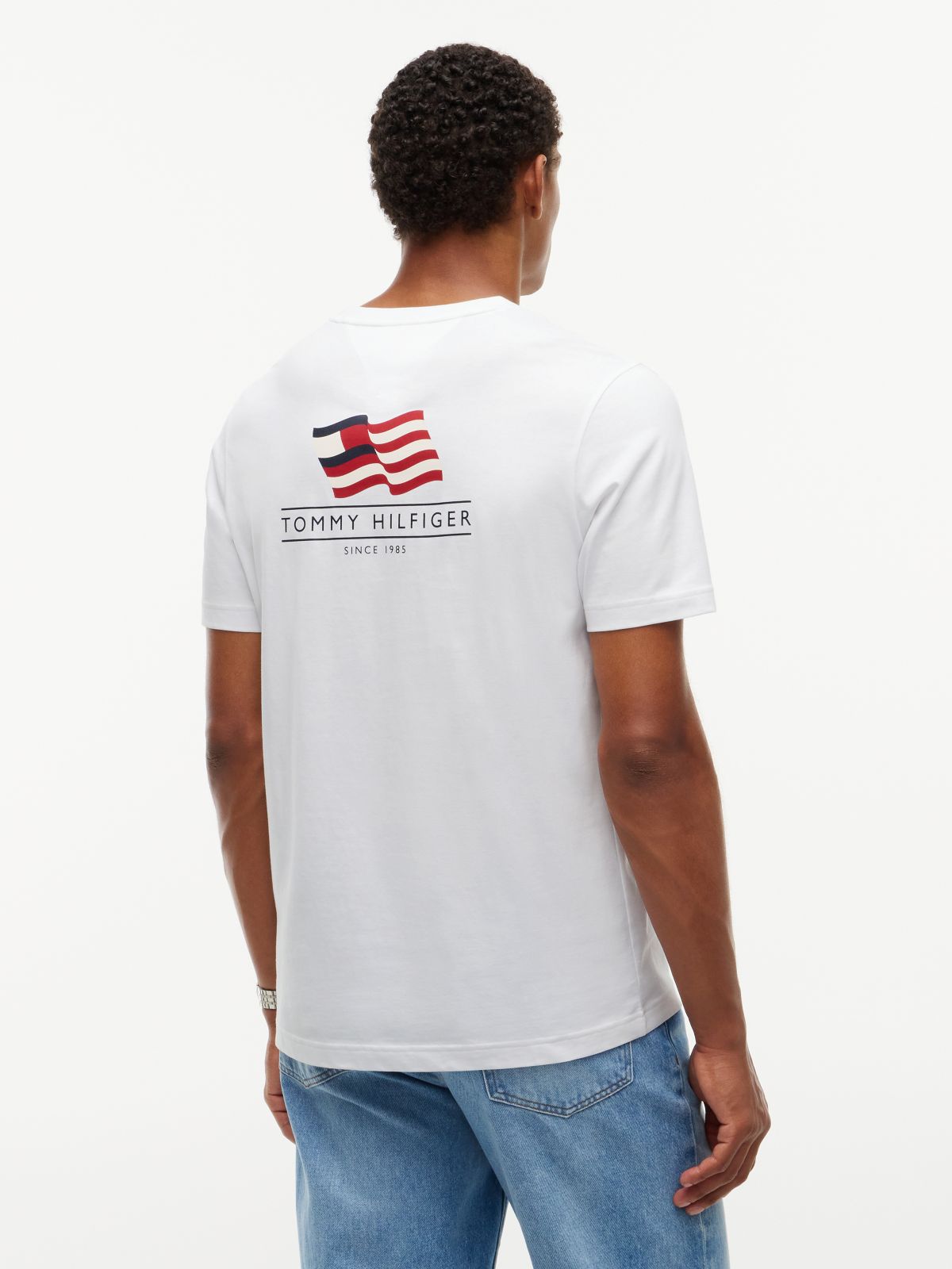 Wavy Flag Back Graphic Jersey T-Shirt — White