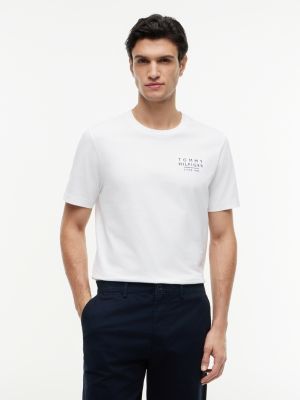 white jersey-t-shirt mit wellenförmiger flag hinten für herren - tommy hilfiger