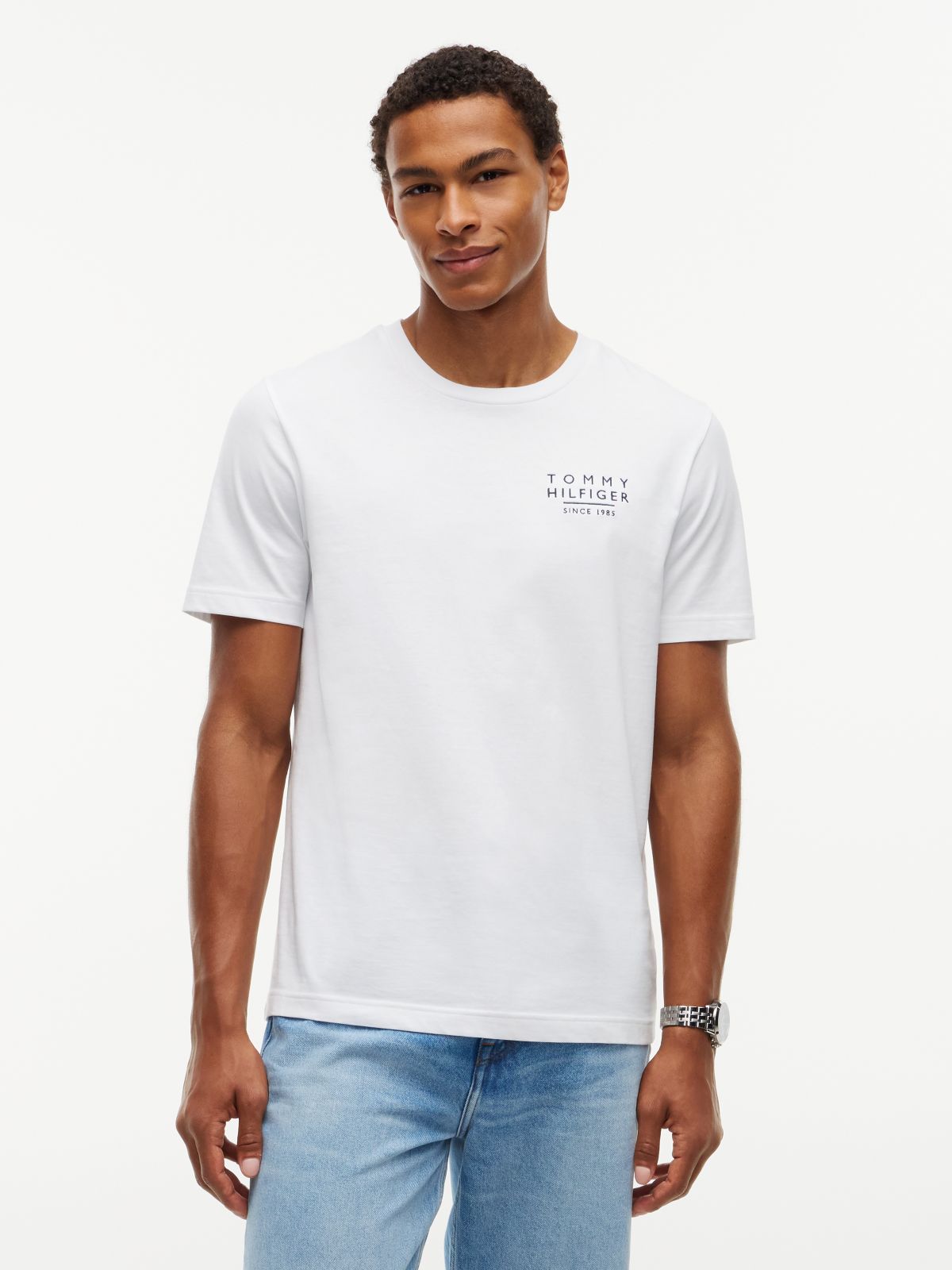 Wavy Flag Back Graphic Jersey T-Shirt — White