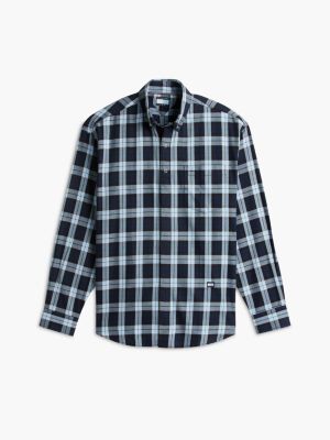 blue tommy hilfiger x frgmt regular check shirt for men tommy hilfiger