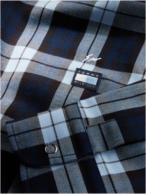 blue tommy hilfiger x frgmt regular check shirt for men tommy hilfiger