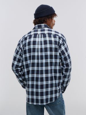 blue tommy hilfiger x frgmt regular check shirt for men tommy hilfiger