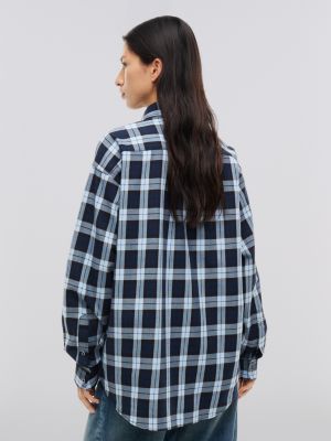 blue tommy hilfiger x frgmt regular check shirt for men tommy hilfiger