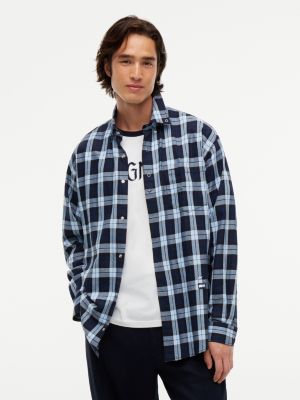 blue fragment check shirt for men tommy hilfiger