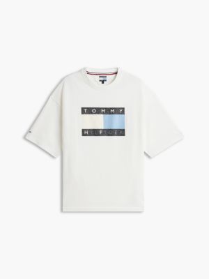 white fragment washed flag t-shirt for men tommy hilfiger