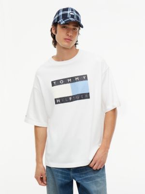 white fragment washed flag t-shirt for men tommy hilfiger
