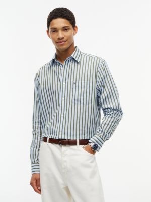 blue relaxed fit linen blend stripe shirt for men tommy hilfiger