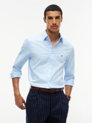 blue th flex slim fit dobby shirt for men tommy hilfiger