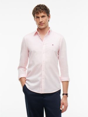 pink th flex slim fit dobby shirt for men tommy hilfiger