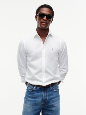 white th flex slim fit dobby shirt for men tommy hilfiger