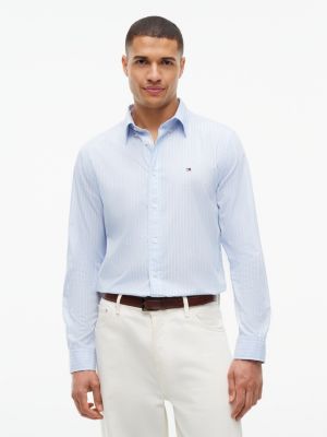 blue regular fit flex stripe shirt for men tommy hilfiger
