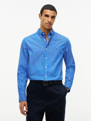 camisa flex de rayas de corte regular blue de hombres tommy hilfiger