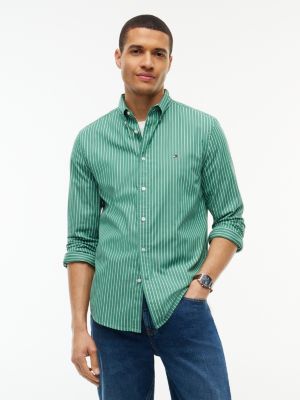 green regular fit flex stripe shirt for men tommy hilfiger