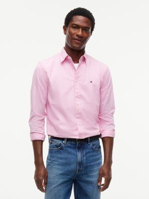 pink regular fit flex stripe shirt for men tommy hilfiger