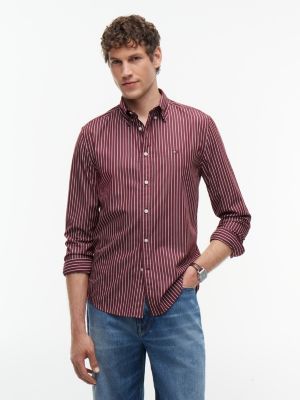 camisa flex de rayas de corte regular red de hombres tommy hilfiger