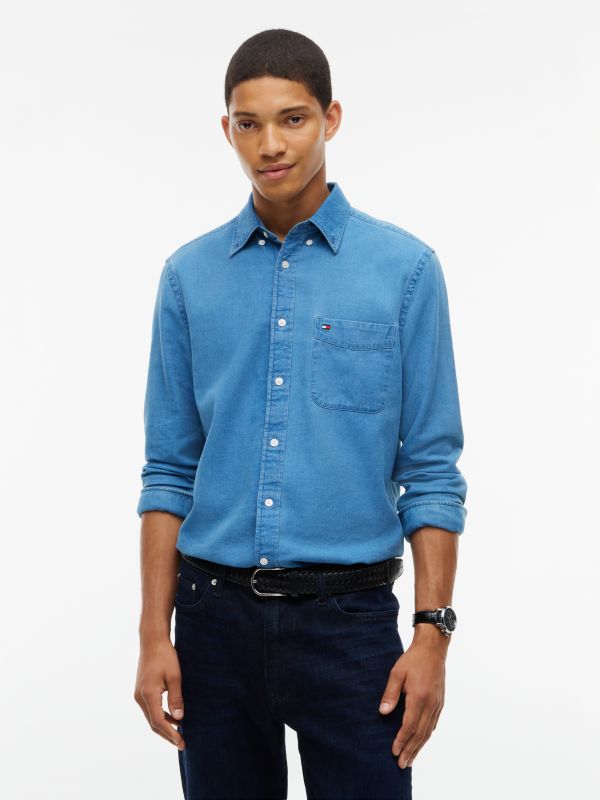 Regular Fit Dobby Denim Shirt — Denim