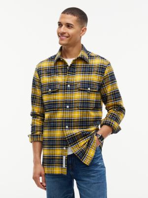 blue relaxed fit geruit flanellen overshirt voor heren - tommy hilfiger