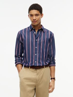 blue regular fit flex stripe poplin shirt for men tommy hilfiger