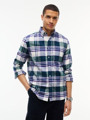 green regular fit tartan check flannel shirt for men tommy hilfiger