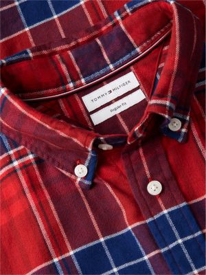 red regular fit tartan check flannel shirt for men tommy hilfiger